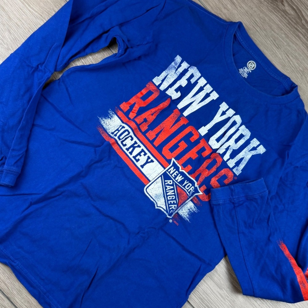 NHL New York Rangers Mens Long Sleeve Graphic T-Shirt Blue Medium